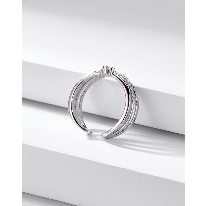 S925 anillo de plata esterlina femenina luz abierta personalidad de lujo estilo frío diseño de nicho sentido anillo de dedo índice incrustado en diamantes anillo conjunto