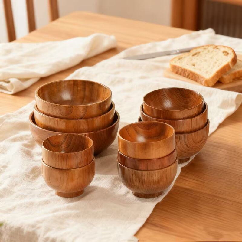 Factory Direct Supply Natural Wood Anti-Scalding Instant Noodle Bowl Round Jujube Wood Bowl Household Chinese Children's Rice Bowl Soup Noodle Bowl