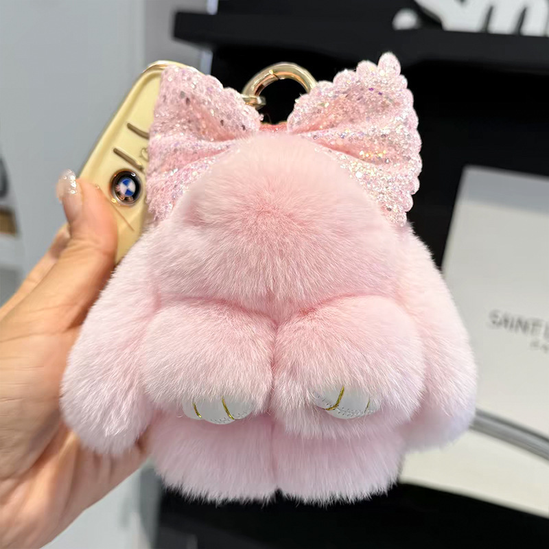 Cute imitación de conejo peludo arco pequeño conejo llavero de automóvil colgante in peluche muñeca mochila colgante