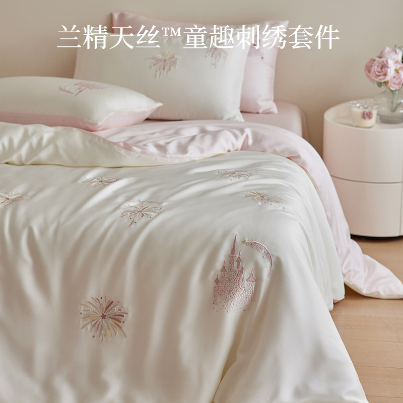 Un juego de cuatro piezas de verano de lujo ligero Lanjing Tensi 2025 nuevo estilo seda de hielo ropa de cama fresca funda de edredón ropa de cama de estilo princesa