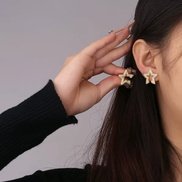 Xin Jewelry Sweet Cool Style Simple Micro-inlaid Five-pointed Star Ear Bone Clip Female Style Light Luxury Niche Ear Hanging Fashion All-match Earrings