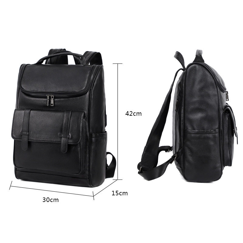 Ba lô da bò lớp đầu da thật 42×15×30 cm, túi đựng laptop dung lượng lớn đa năng đi du lịch ngoài trời — Màu đen