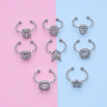 厂家直销 欧美跨境热卖不锈钢戒指点钻托 可调节高级气质开口戒指