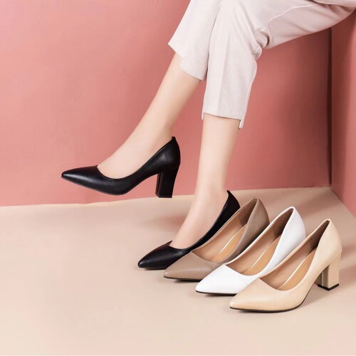 Women's Fashion Ankle Boots with Thick Heels, Autumn Pointed-Toe Work Shoes, Open Mouth One-Piece Korean Style High Heels, Simple Design