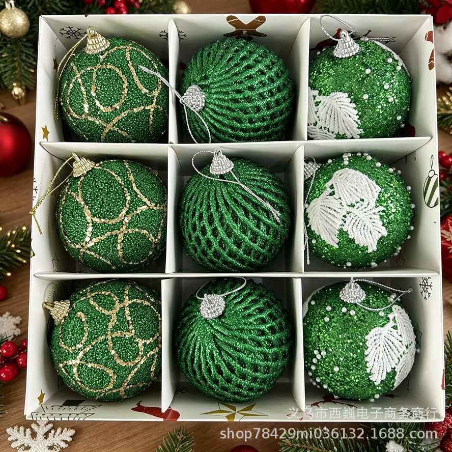 Juego de Esferas Decorativas Navideñas 8cm de Espuma, Galvanizado y Pintado, para Árbol de Navidad