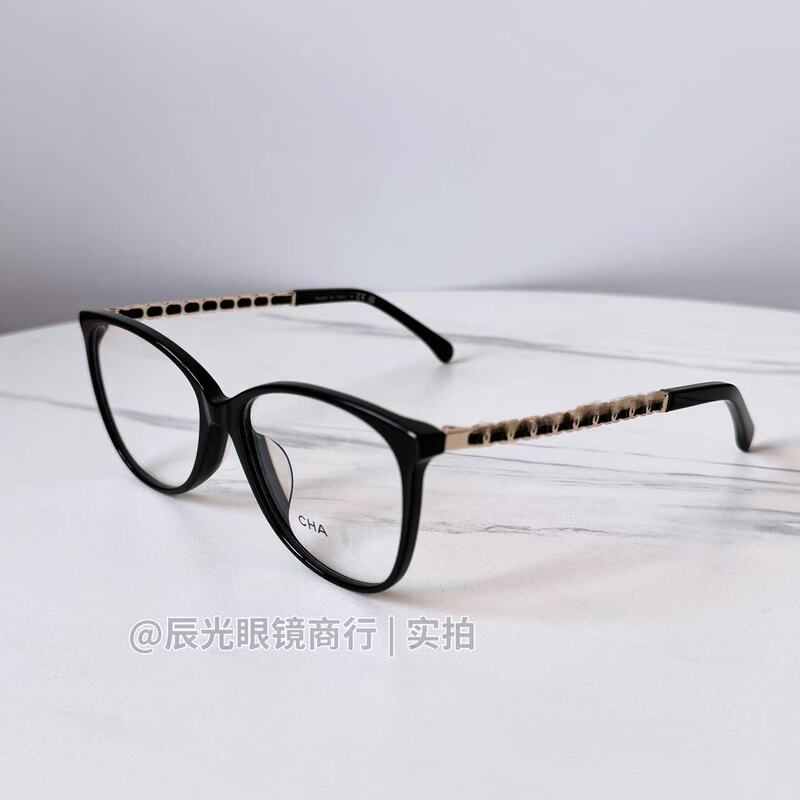 New Chanel-Style Black Frame Glasses Ch3408 with Woven Chain Temple, Acetate Frame, Can Be Fitted with Prescription Lenses New Chanel-Style Black Frame Glasses Ch3408 with Woven Chain Temple, Acetate Frame, Can Be Fitted with Prescription Lenses