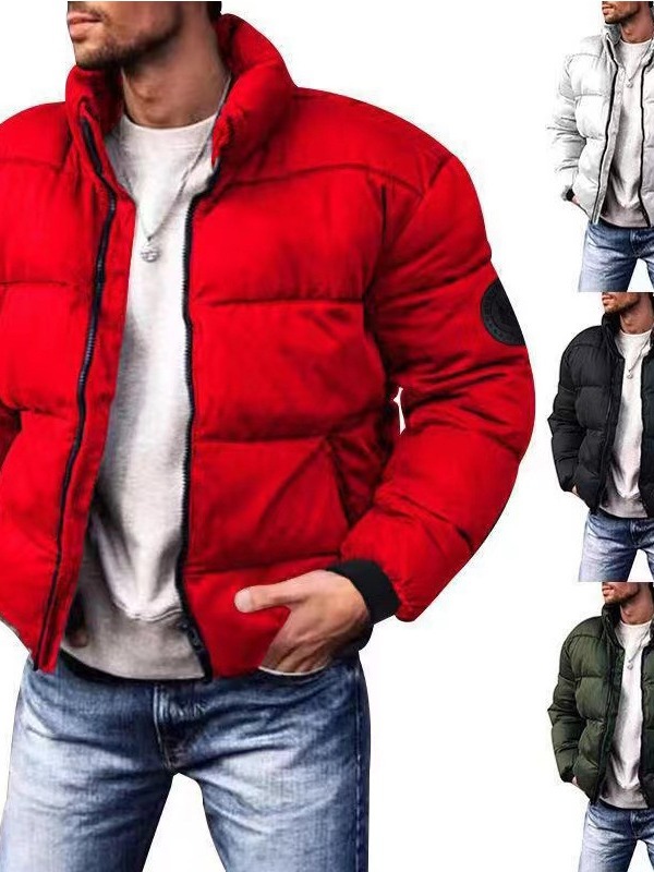 Chaqueta acolchada de algodón de invierno para hombres nuevos transfronterizos Abrigo acolchado de algodón con cuello de pie simple Chaqueta acolchada de algodón imprimible de color sólido engrosada