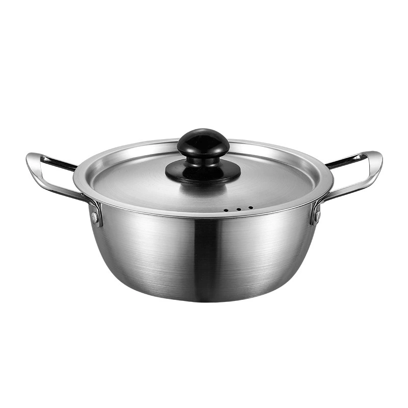 Stainless steel instant noodles pot ramen pot with lid double ear soup pot induction cooker open flame suitable for pots Korean design