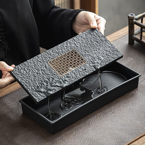 Wholesale imitation black gold stone tea tray light luxury household tea set small tea tray with storage and drainage tray dry bubble tray tea sea