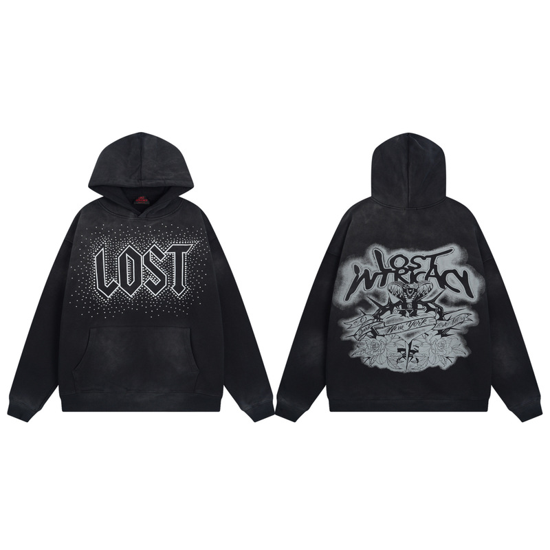 新晋潮牌Lost intricacy洗水做旧高品质卫裤长裤烫钻开衫卫衣套装|undefined