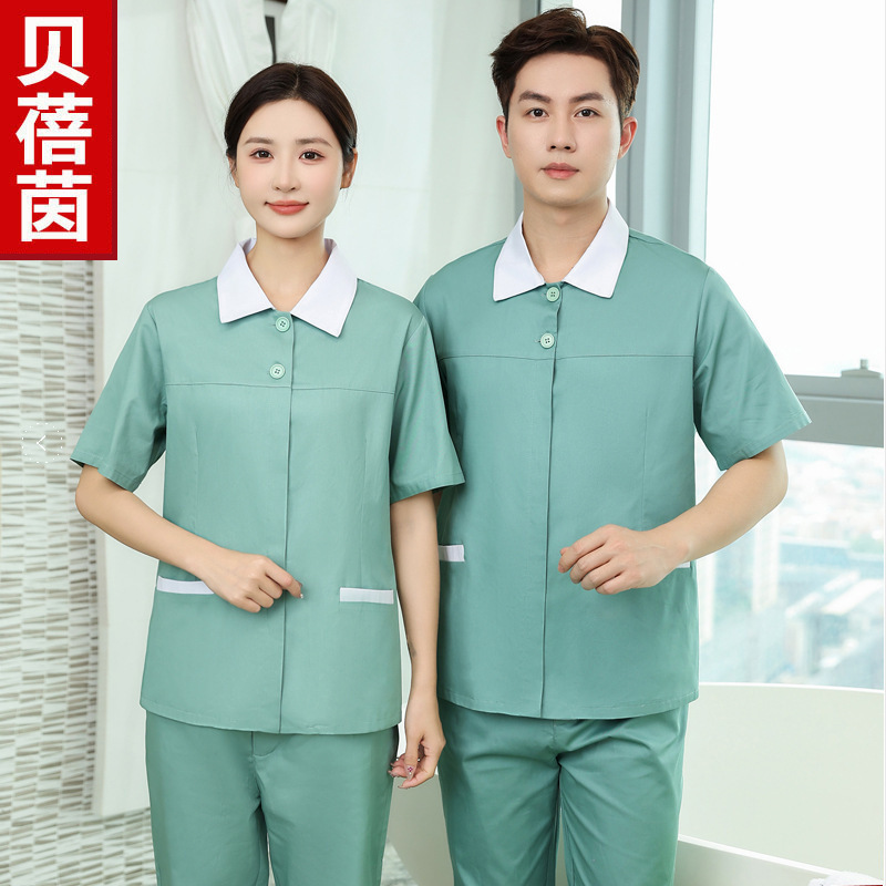 Pure cotton cleaning clothes short sleeve female cleaner work clothes summer clothes property hotel room attendant suit uniform male Pure cotton cleaning clothes short sleeve female cleaner work clothes summer clothes property hotel room attendant suit uniform male