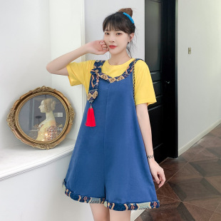 Sweet style design suspender shorts 2022 summer New loose straight high waist slimming casual wide leg pants