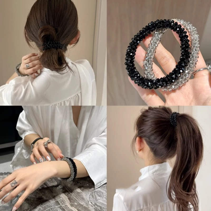 Crystal exquisito con cuentas anillo de cabello feminino pulsera de cabello de doble uso 2025 cabello al por mayor