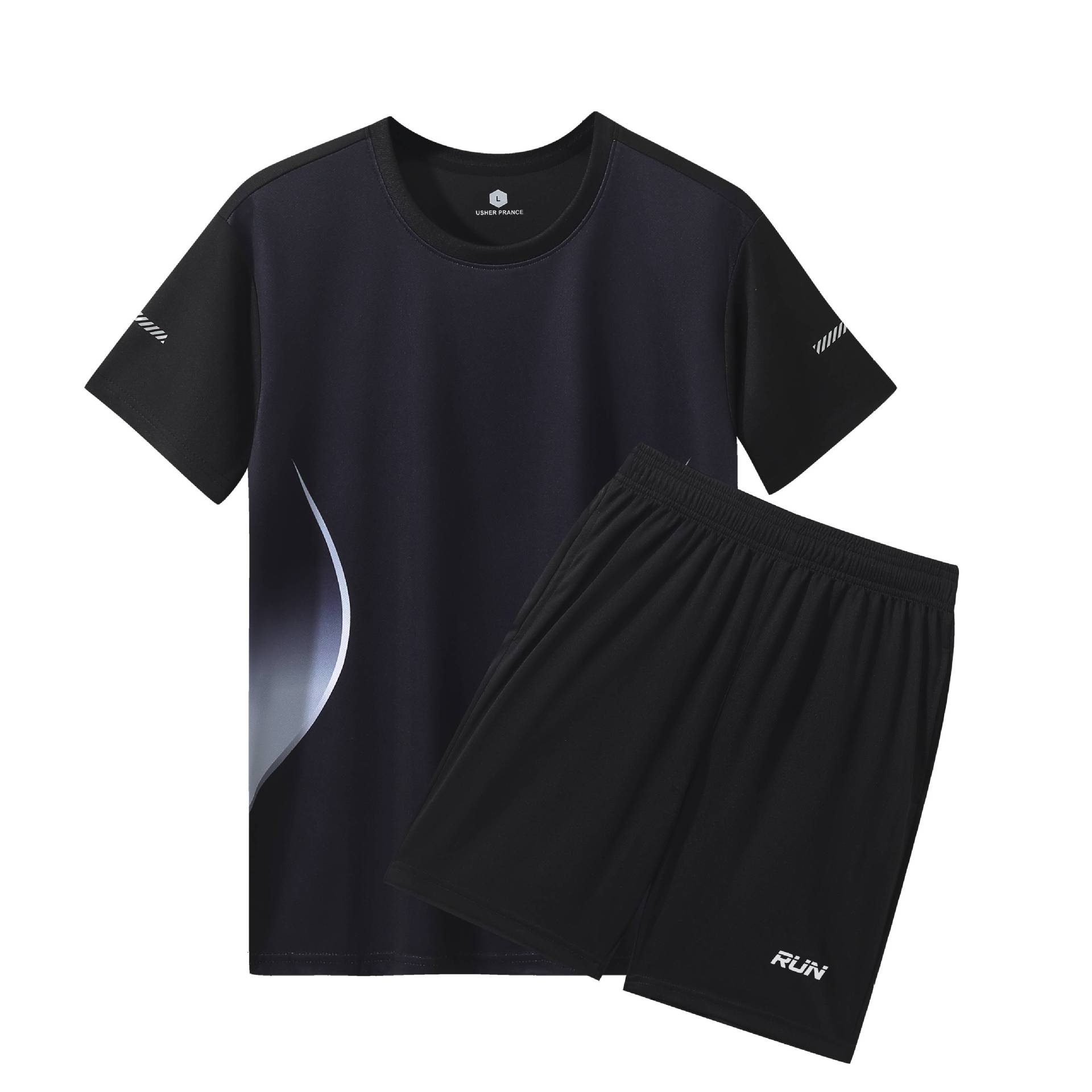 Traje deportivo Camiseta de secado rápido para hombre Camiseta de manga corta para correr ropa de fitness de verano casual de dos piezas al por mayor