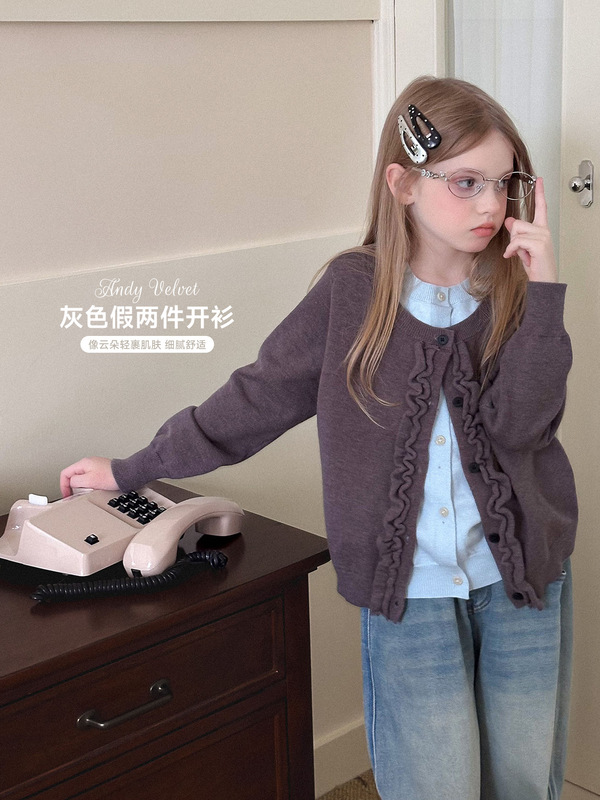 雨晨童装女童假两件开衫2025秋季新款宝宝韩系洋气慵懒上衣|undefined