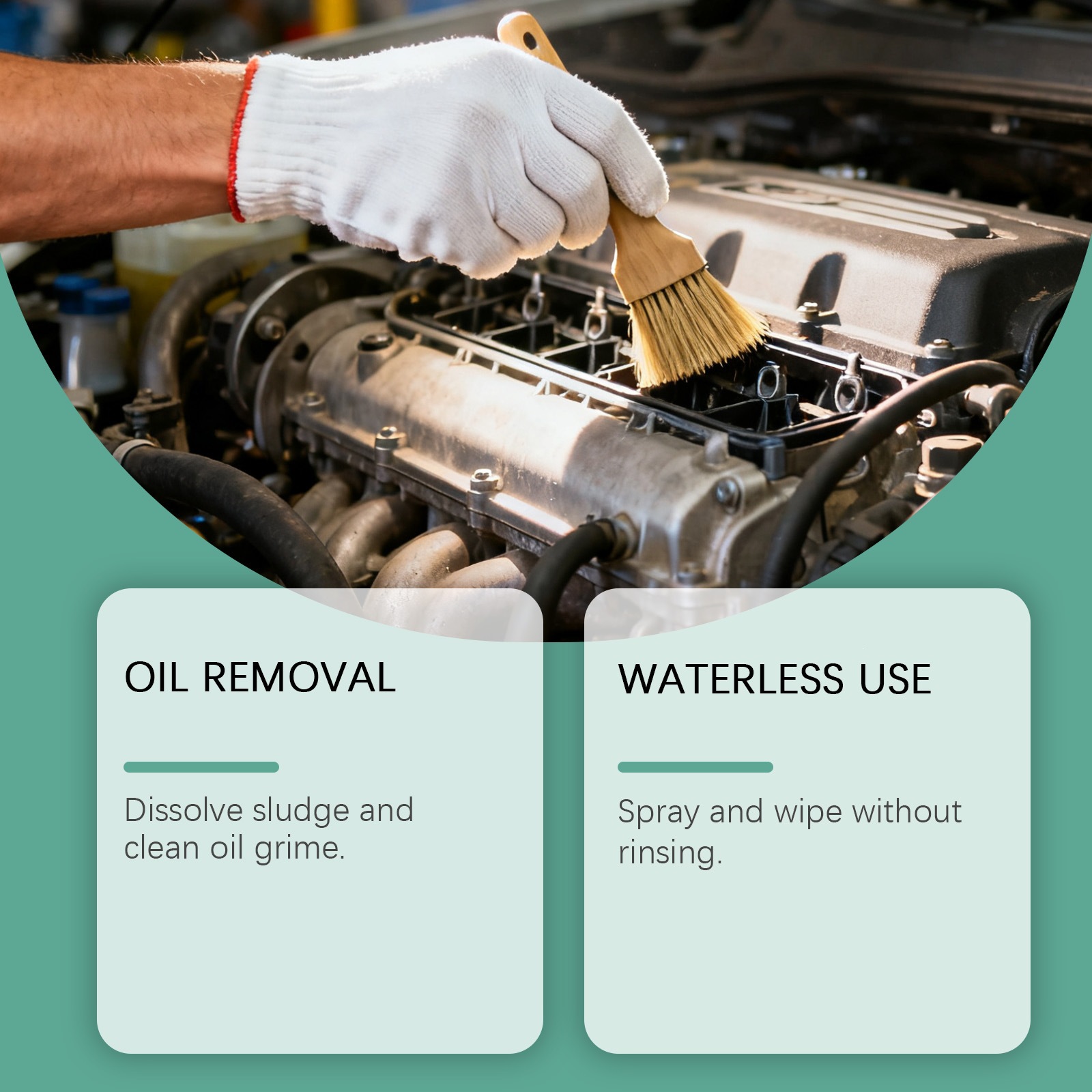 Engine cleaner for cleaning and refurbishing oil stains and carbon deposits on the surface of the car engine compartment, as well as for daily maintenance