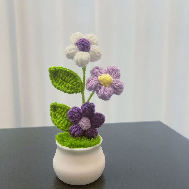 Lama tejida transfronteriza terminada, amor, planta en maceta, decoración de escritorio de estudio de flores artificiales, día de San Valentín, Navidad