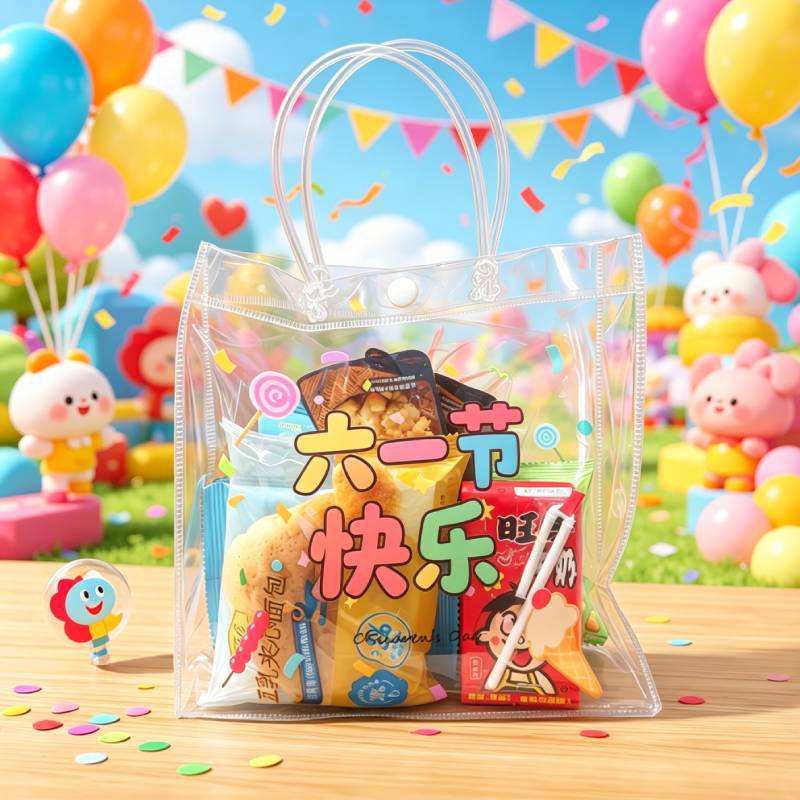 pvc透明手提袋定制伴手礼礼品袋幼儿园儿童节六一塑料暗扣袋定做
