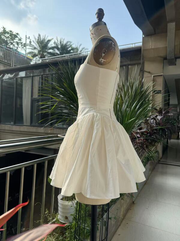 法式吊带风镂空花边绑带A摆吊带连衣裙女2025夏季新款修身短裙|undefined