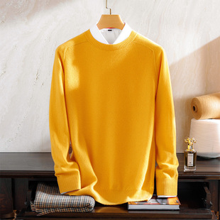 Autumn and Winter New 100 Pure Cashmere Sweater Men's Crewneck Solid Color Pullover Long Sleeve Warm Fashion Knitted Base Shirt