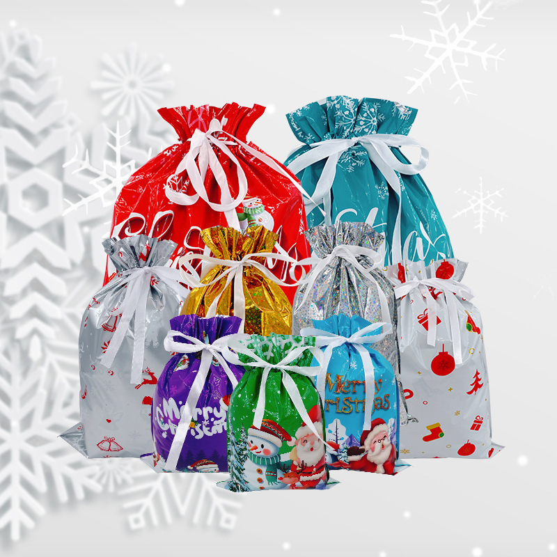 新款圣诞节包装束口抽绳礼物袋 圣诞老人礼品包装袋圣诞树装饰