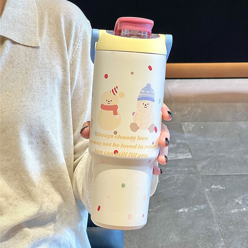 男女新款保温杯高颜值办公冰霸杯双饮带吸管提手便携学生水杯批发|undefined