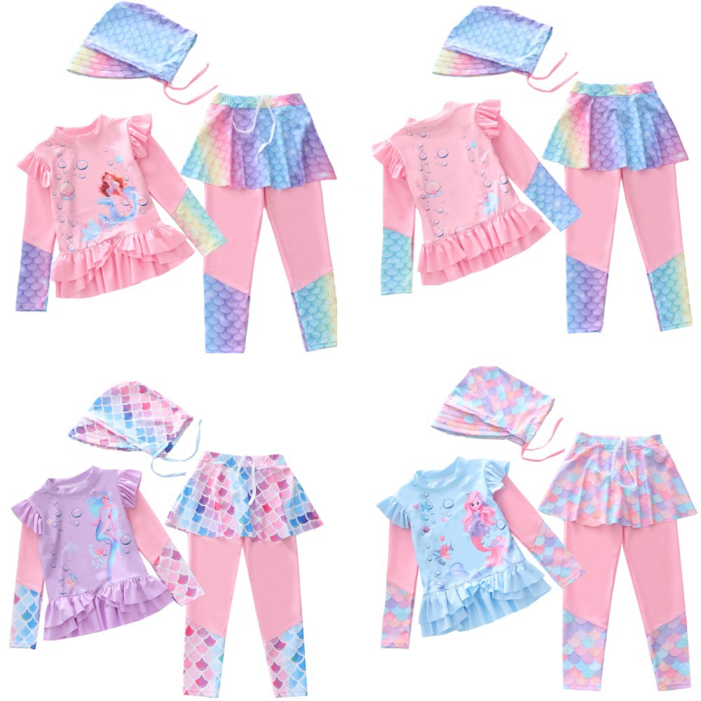New Style Children's Swimwear, Two-Piece Set for Small, Medium, and Large Children, Long-Sleeved and Long-Pants Swimsuit, Cartoon Design for Girls, with Cpc Certification