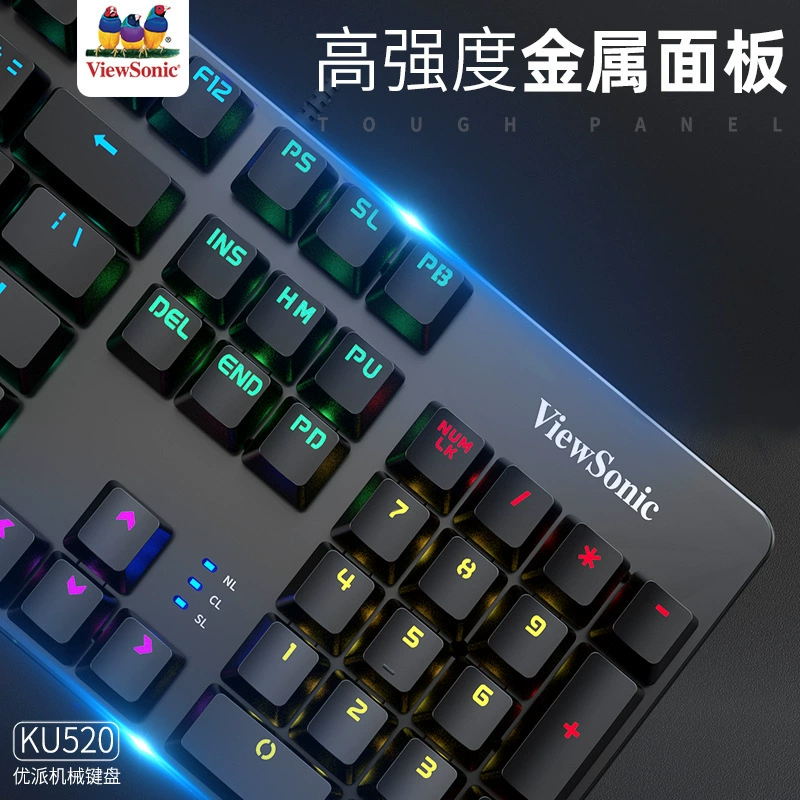 Клавиатура ViewSonic K520 настоящая механическая с подставкой для рук, проводная e-sports, полноразмерная, анти-призрак, цветная RGB подсветка