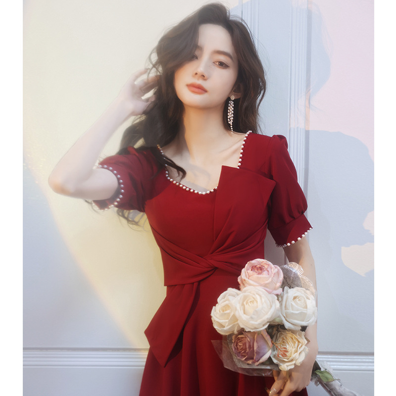 Bride's Toast Dress 2026 New Summer Style Slimming Dress for Bridesmaids Burgundy Homecoming Engagement Evening Gown Bride's Toast Dress 2026 New Summer Style Slimming Dress for Bridesmaids Burgundy Homecoming Engagement Evening Gown