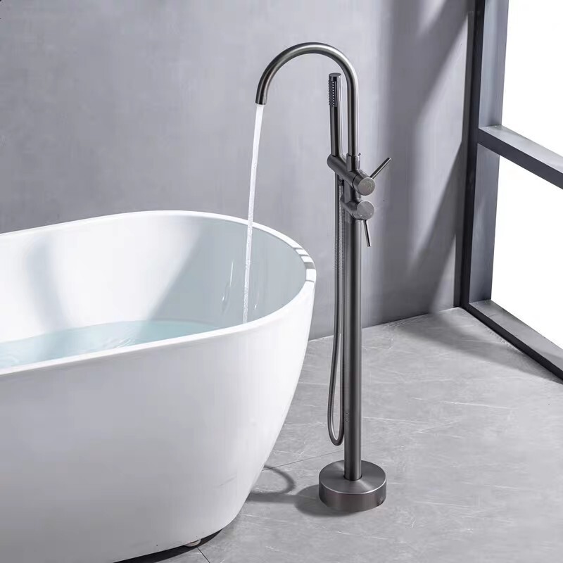 304 Stainless Steel Floor-Standing Faucet Bathtub Faucet Spray Head Side-Mounted Hot and Cold Water Shower Faucet