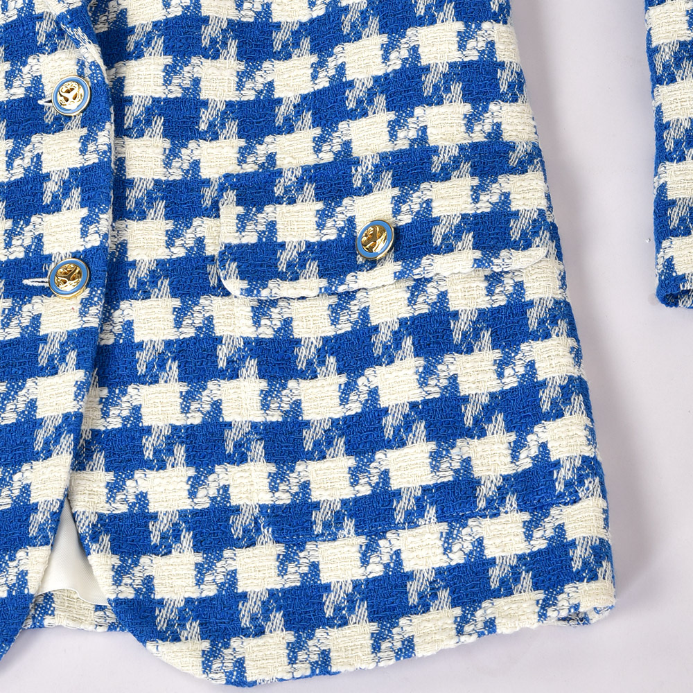 Women's Clothing Tweed Retro Houndstooth Loose Single Breasted Suit_voghion.com