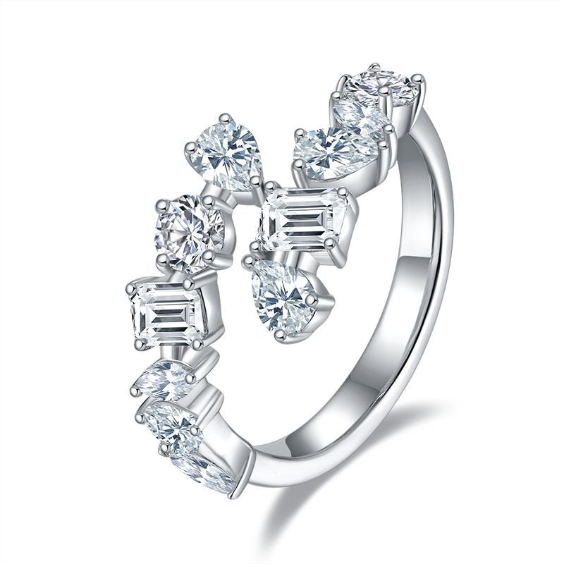 Instagram-worthy, uniquely designed, irregularly shaped moissanite and emerald teardrop ring set in 18k gold-plated S925 sterling silver.