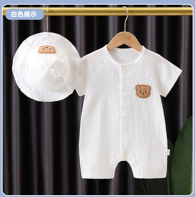 Bebé verano fino algodón mono recién nacido gasa mameluco masculino y femenino del bebé sombrero