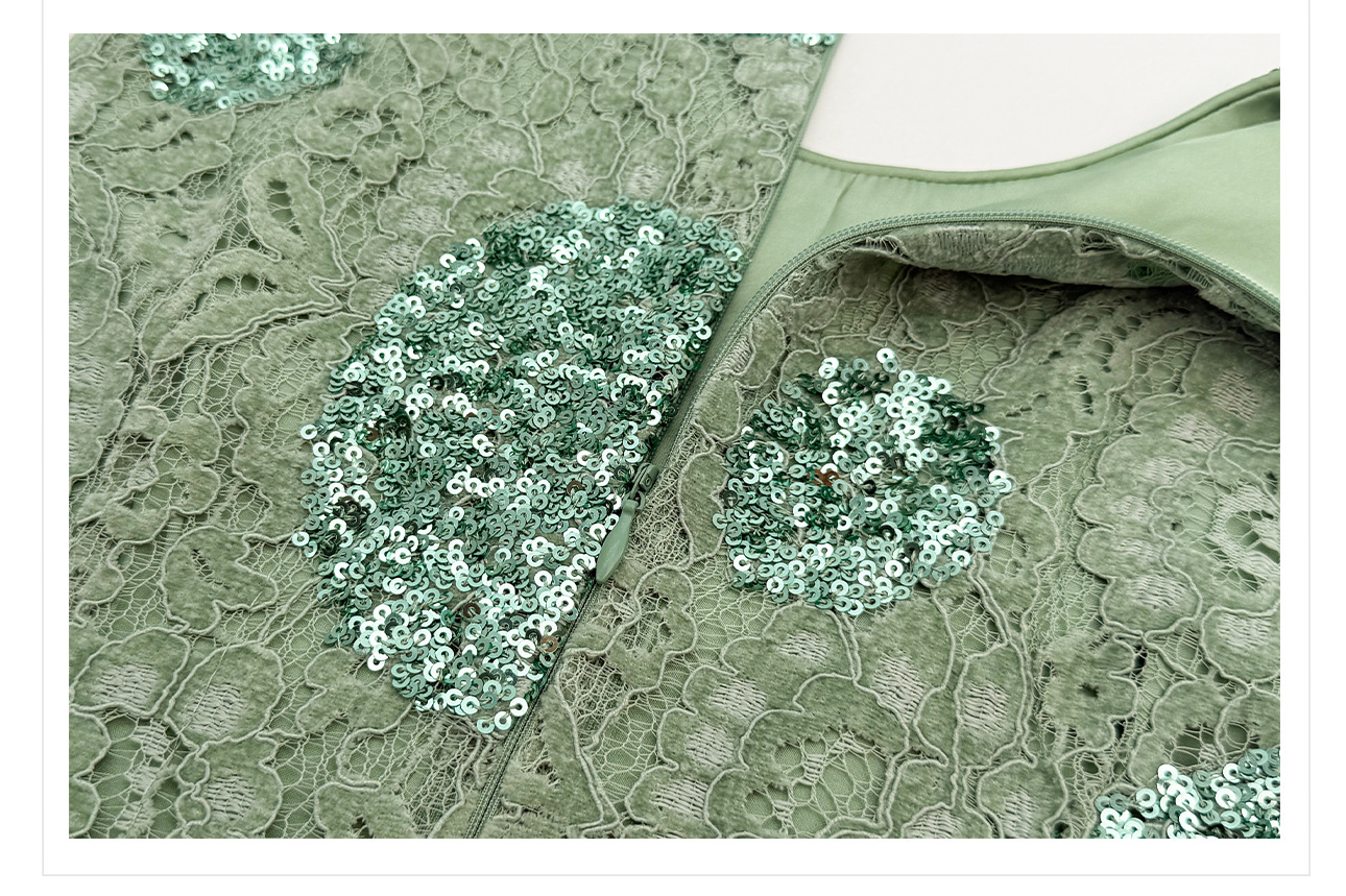 Đầm maxi nữ thắt eo họa tiết hoa nhí tay không cổ tròn — Xanh lá cây nhạtcolor chi tiết 17