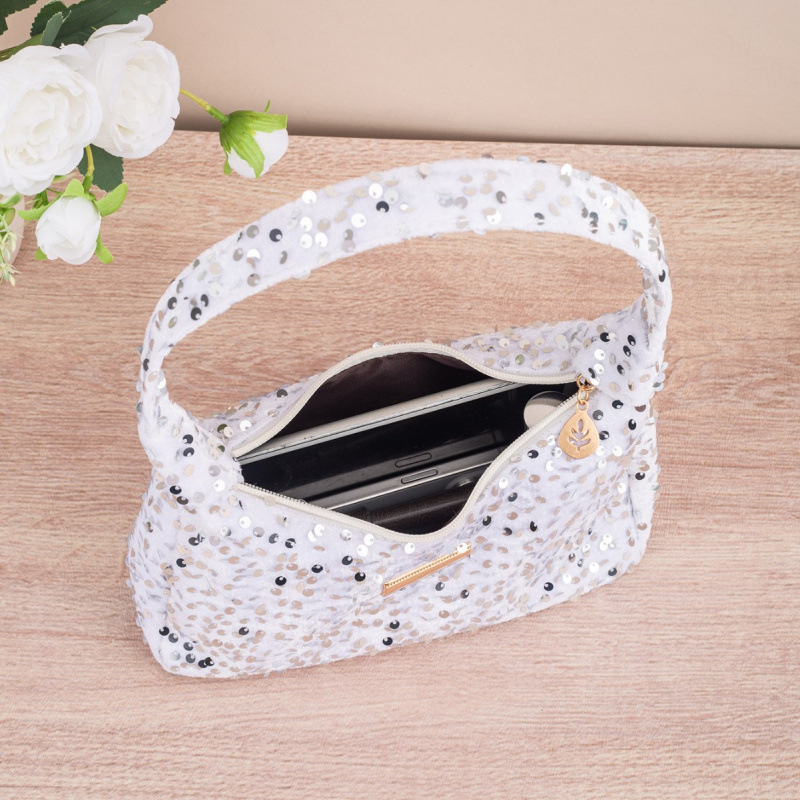 Bolsa de hombro de moda de color sequilla, bolso de hombro de mujer de verano blingbling, bolso de perlas de nicho, bolso debajo de la axila image 3