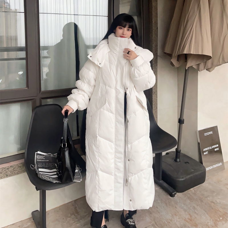 Thickened Long down Jacket for Women over the Knee 2024 New Korean Style Loose White Duck down Winter Bread Outwear