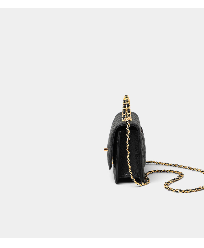 Túi đeo chéo nữ da thật dây xích họa tiết caro — đen, Lời bài hát: Black (Public Version) chi tiết 18