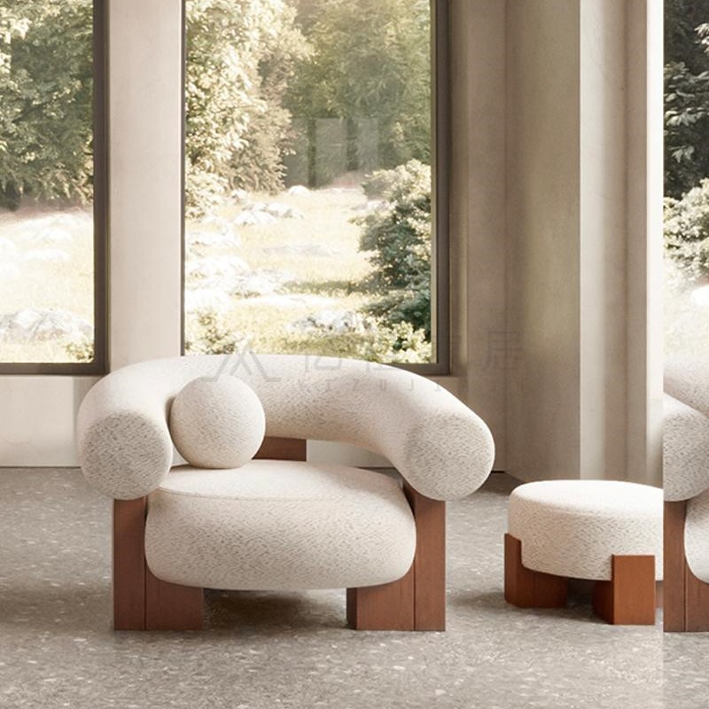 Nórdico simple sala de estar pequeña vivienda sofá de madera sólida sofá de diseño creativo doble de tres personas sofá curvo