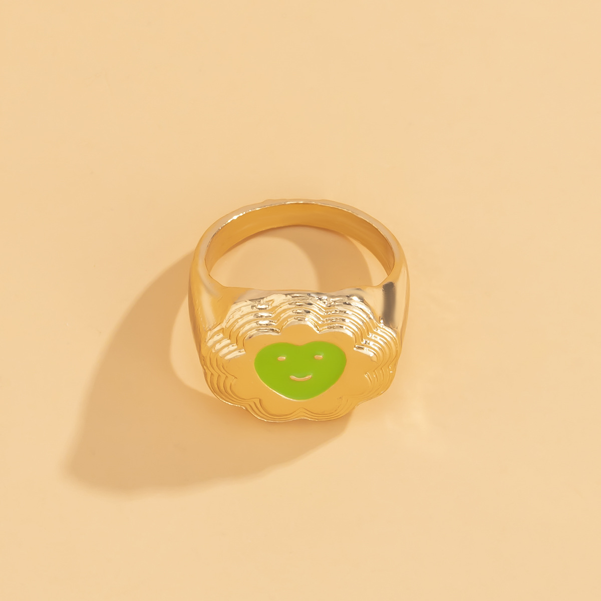 Retro color dripping oil heart smiley ring