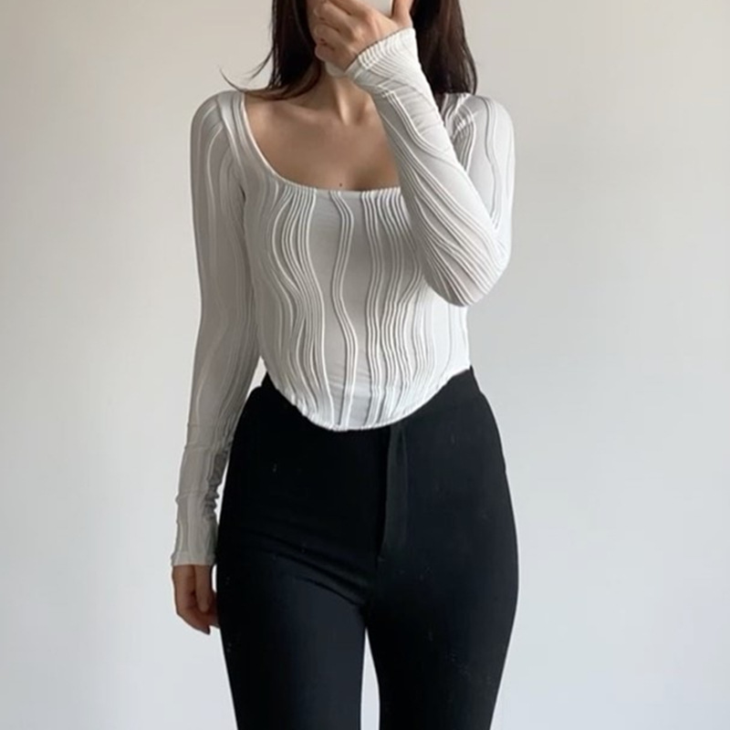 Fashion Solid Color Spandex Polyester U Neck Long Sleeve Regular Sleeve Patchwork Pleated Blouse display picture 4