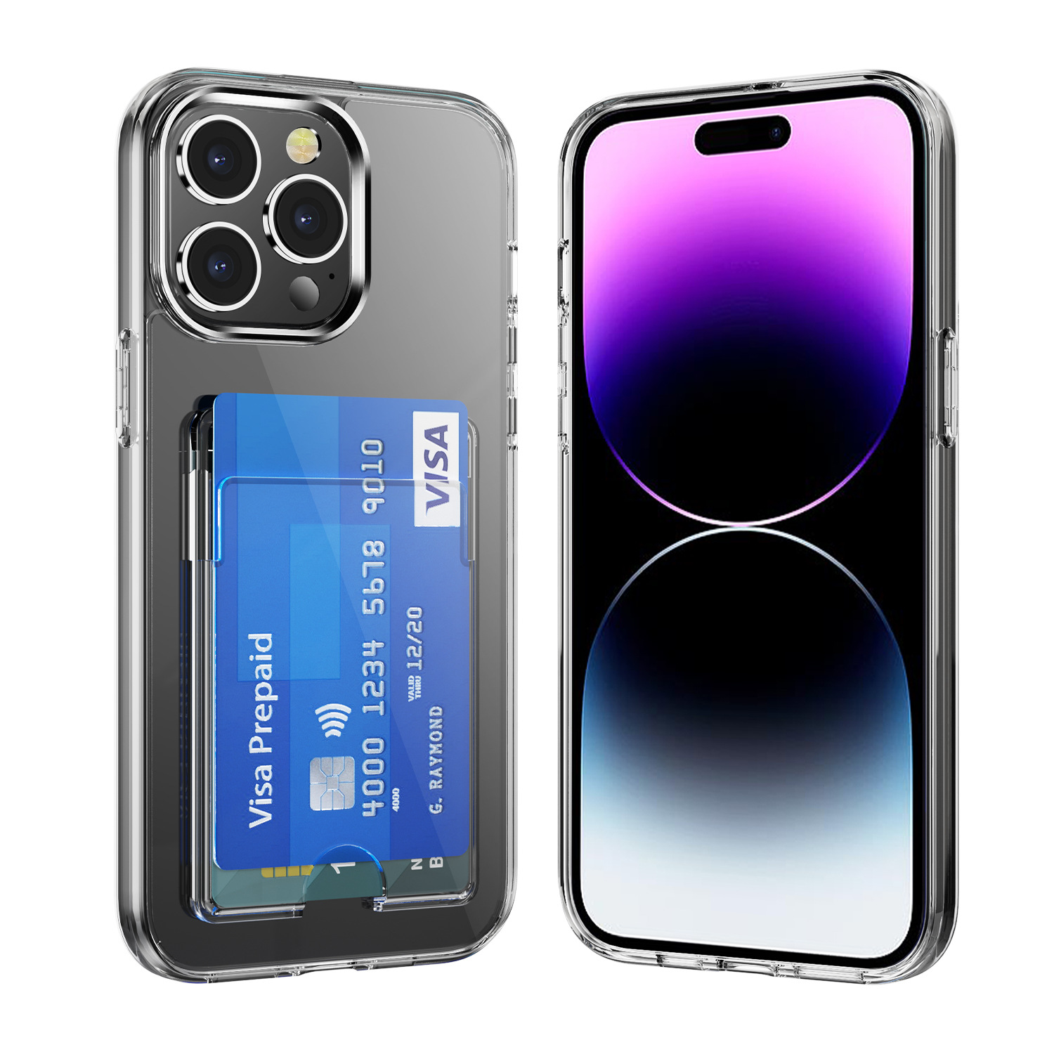 韩国热卖卡包适用iPhone 15简约晶透插卡高透防摔防护可放2张卡