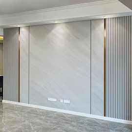 现代简约竹木纤维集成墙板客厅沙发电视背景新款轻奢3d立体影视墙