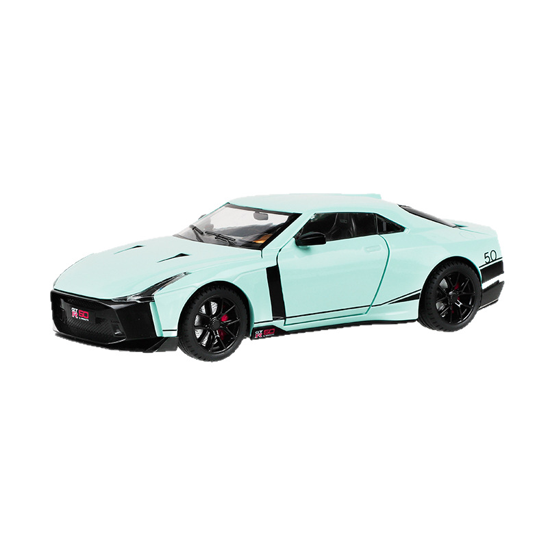 Jianyuan aleación coche modelo 1: 24 nissan GTR-50 coche deportivo tire hacia atrás el sonido y la luz 4 puerta abierta modelo de coche de juguete adornos