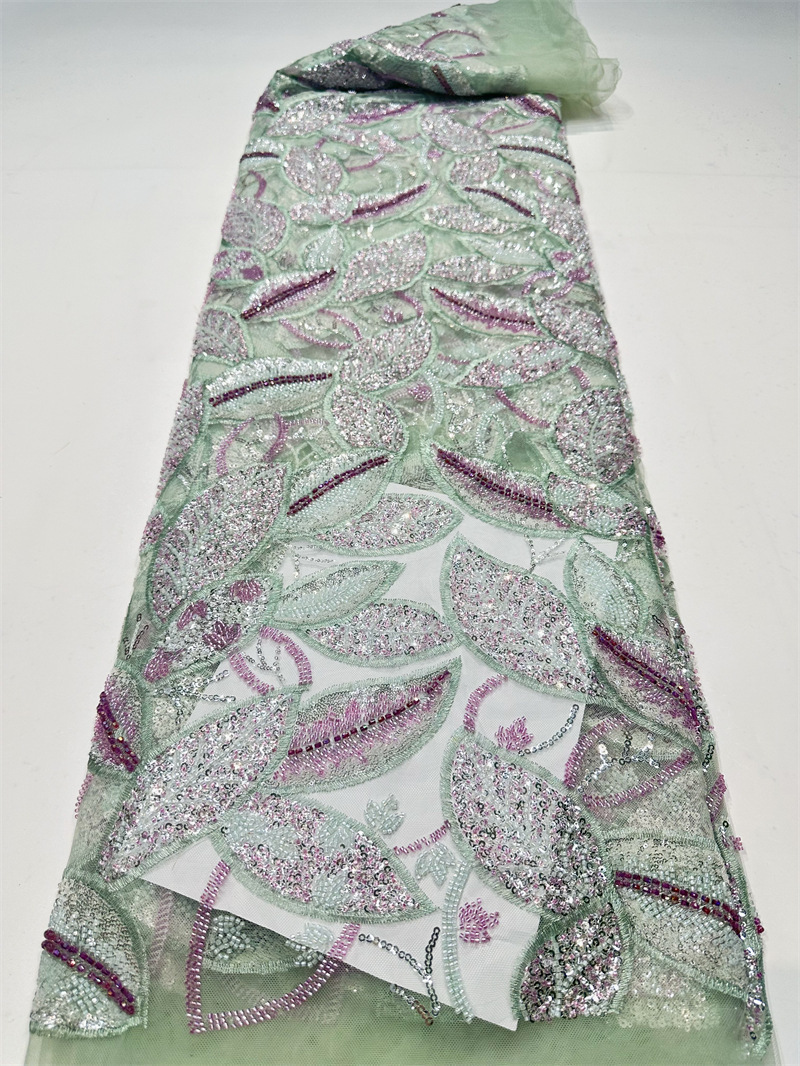 Hoja pesada planta flor de encaje tejido bordado Gao Ding ligero vestido de boda lujoso vestido de cena vestido vestido vestido de tela