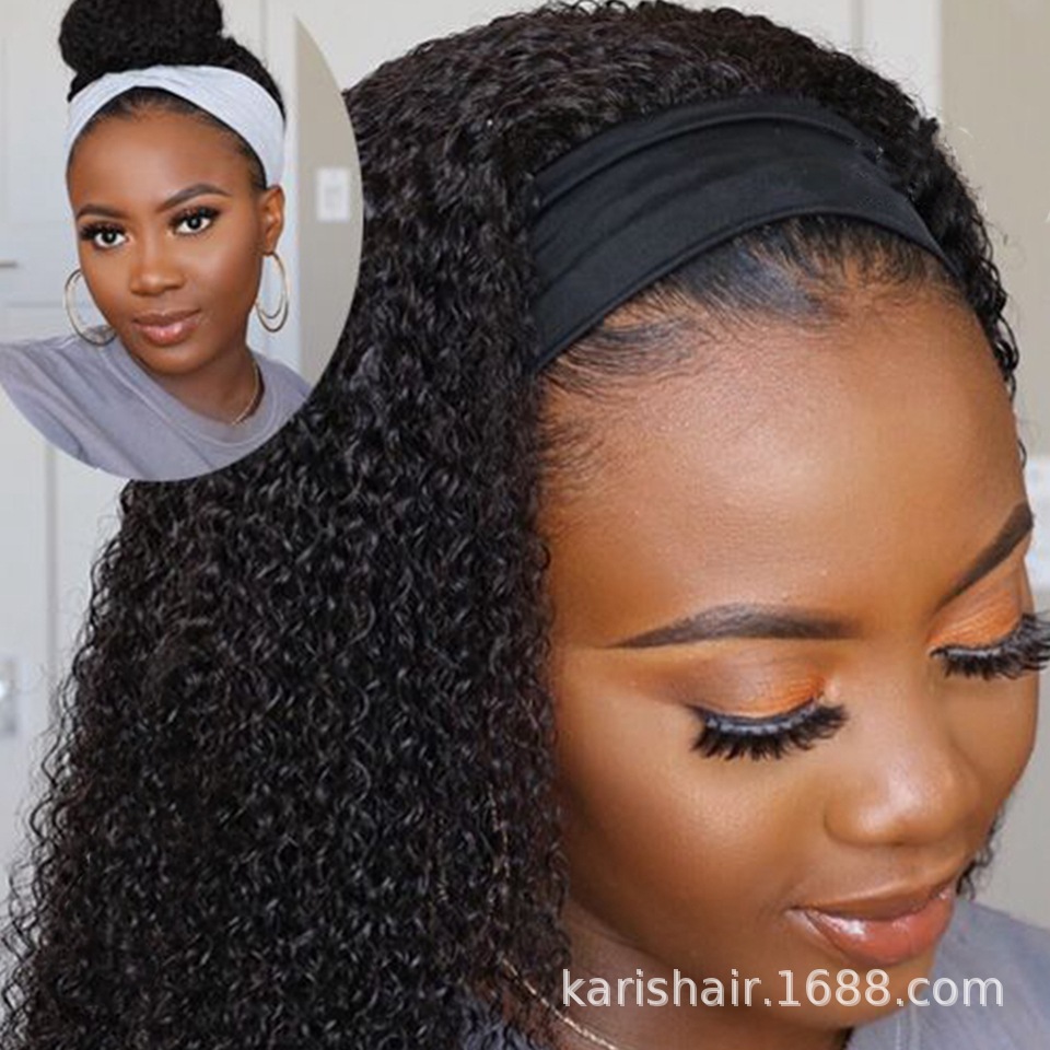 Diadema pelucas real del pelo humano conjunto mecanismo peluca conjunto de pelo rizado Peluca de pelo real