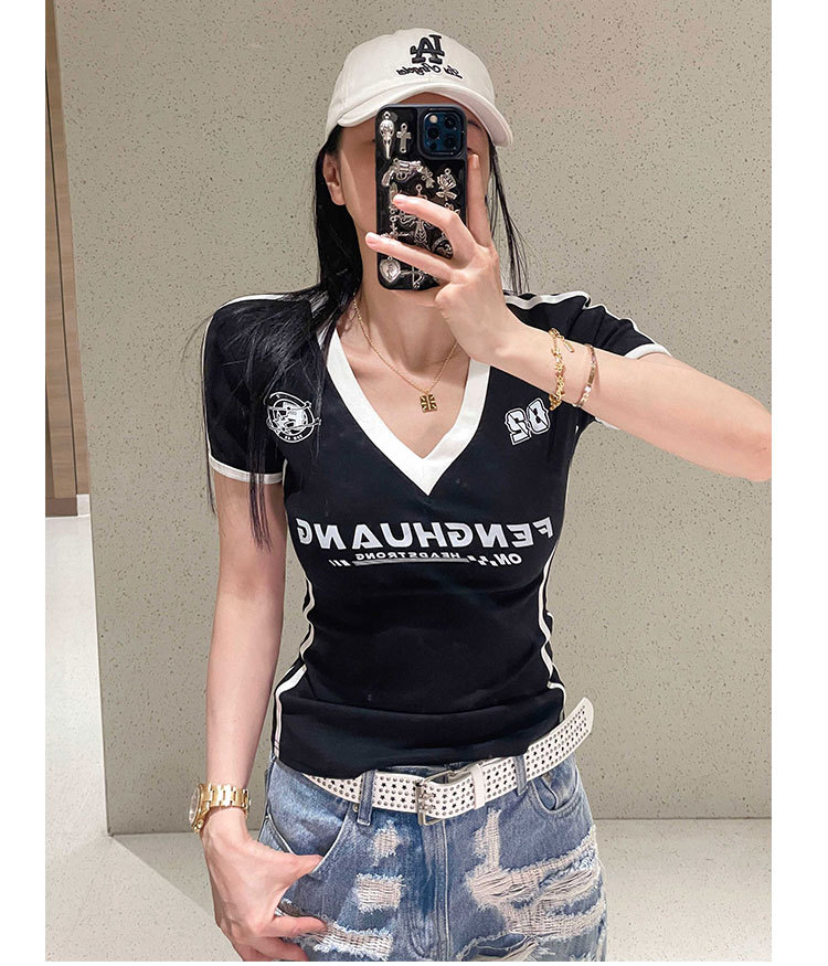 Women's Clothing Deep V Neck Short Sleeve T-Shirt Slim Fit Fashionable Casual Women's Top For Formal & Casual For Women_ecoleips.com