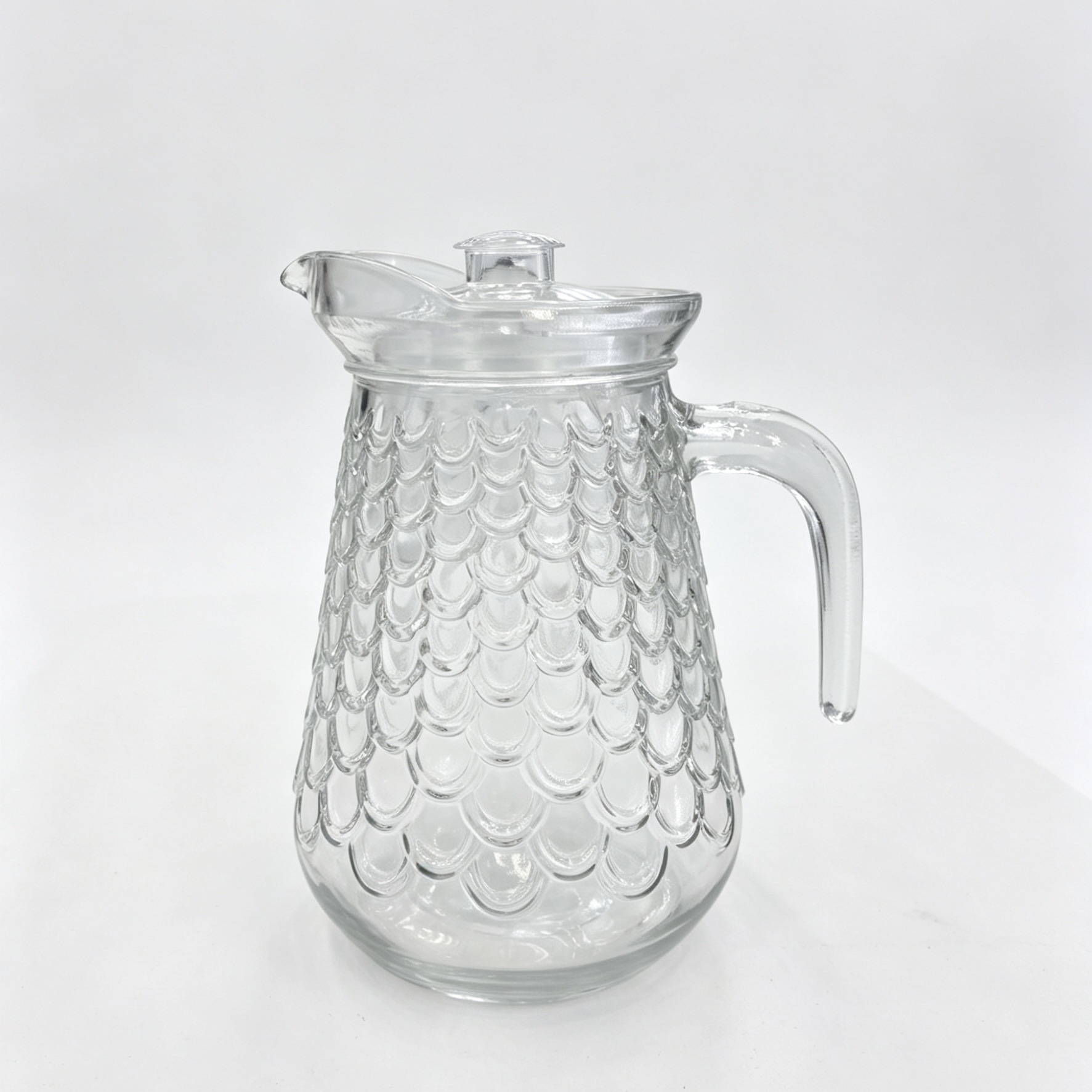 Fábrica directa de agua corrugada de vidrio fría jarro de jugo jarro de agua vertical jarro de boca de pato de gran capacidad