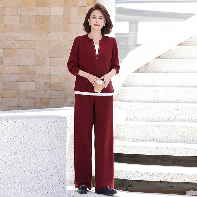 妈妈秋装休闲运动服套装2025新款中老年女春秋上衣休闲卫衣两件套|undefined