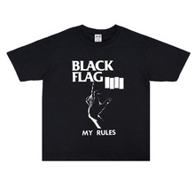 美国纯朋克摇滚Black Flag黑旗乐队印花个性街头宽松T恤短袖男女