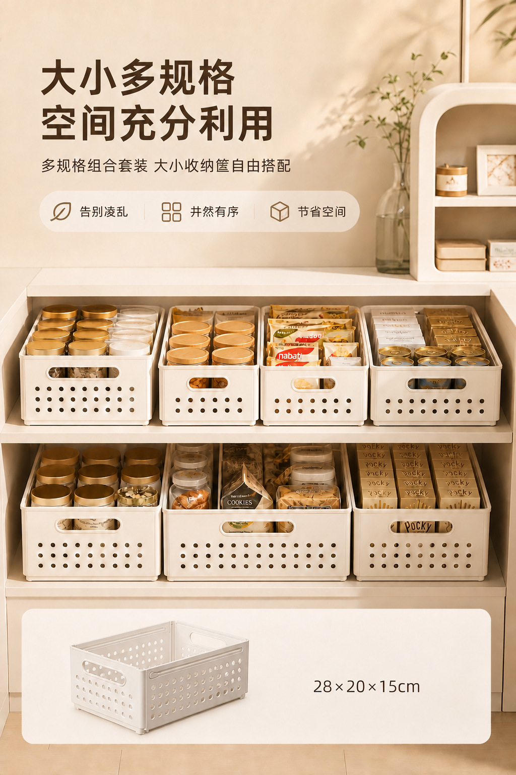 Collapsible storage basket kitchen, expandable, drawer organizer